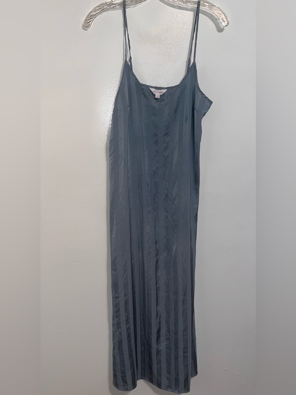 Danskin Light Blue Satin Slip Dress with Striped Texture